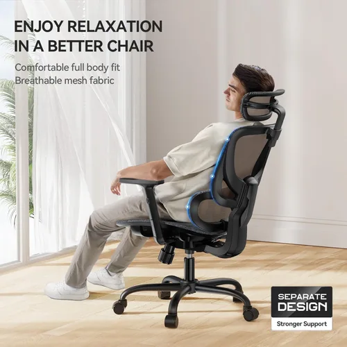 Vista 5 de NOBLEWELL Silla de oficina ergonómica de malla con ajuste flexible, soporte lumbar, silla de computadora de escritorio con respaldo alto