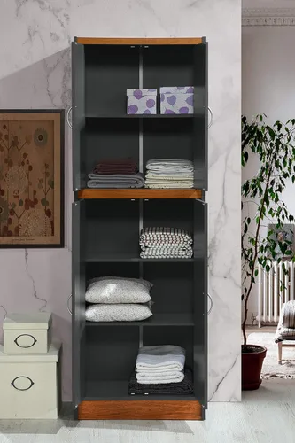 Vista 13 de Hodedah Despensa de cocina de 4 puertas con cuatro estantes, color blanco