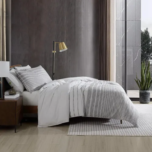 Vista 3 de Kenneth Cole New York - Juego de funda de edredón tamaño King, ropa de cama reversible de algodón con fundas a juego, decoración moderna del hogar