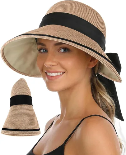 Vista 9 de Ababalaya Sombreros de sol enrollables para mujer, sombrero de playa de Beige jaspeado