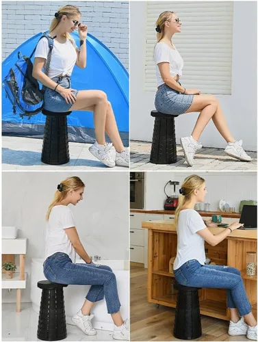 Vista 6 de Portable Folding Stool Lightweight with Load Capacity 180KG, Retractable Plastic Foldable Collapsible Stool for Camping Fishing Hiking BBQ Outdoors
