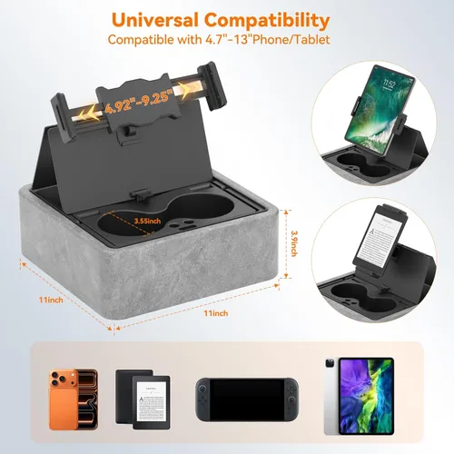 Vista 6 de KDD Soporte de almohada para tableta, soporte ajustable para iPad para cama, regazo y escritorio con dos portavasos y bandeja de almacenamiento