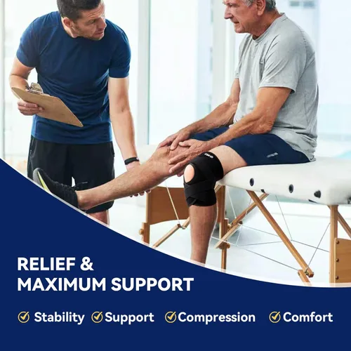 Vista 7 de JOMVD Rodillera para dolor de rodilla, desgarro de menisco, soporte de rodilla ajustable con estabilizadores de resorte lateral para desgarro