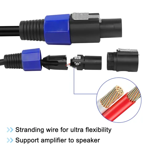 Vista 6 de MEIRIYFA Cable de extensión Speakon a Speakon macho a macho Cable de audio de altavoz con bloqueo giratorio para amplificador de altavoz