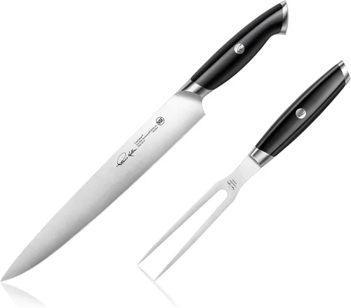 Cangshan Thomas Keller Signature Collection - Juego de tallado de acero forjado en polvo sueco, 2 piezas con caja de nogal, color negro