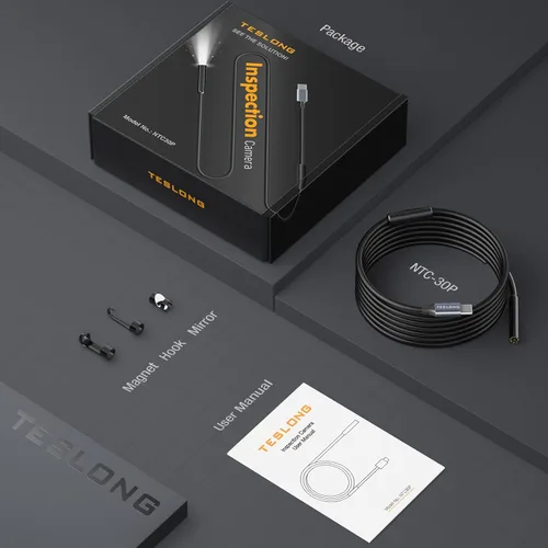 Vista 9 de Teslong - Cámara endoscopio USB C con luz, cámara de boroscopio de serpiente tipo C con 8 luces LED, cámara de inspección flexible impermeable de 10