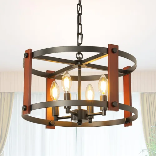 Vista 9 de Lámpara de Araña Estilo Granja, Lámpara Colgante Moderna, Luminaria de Techo Rústica de 4 Luces, Lámpara de Araña Vintage para Pasillo Vestíbulo