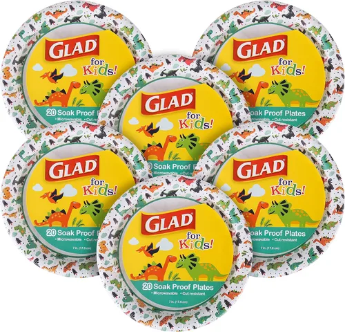 Vista 10 de Glad Platos de papel desechables con diseño de dinosaurio para niños, 7 pulgadas, platos de papel para niños a prueba de remojo y aptos