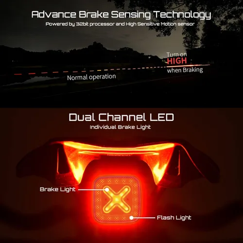 Vista 3 de CUBELITE III - Luz inteligente para bicicleta, visibilidad ultra alta, encendido/apagado automático, luz trasera LED de doble canal con detección