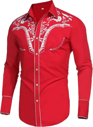 Vista 3 de Daupanzees Camisas bordadas de manga larga para hombre, ajustadas, casuales, con botones