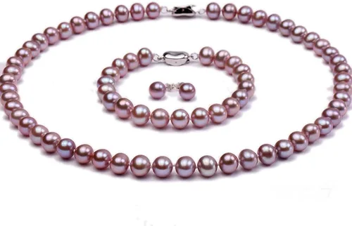 JYX Pearl Juego de collar de perlas redondas cultivadas de agua dulce natural de 0.276-0.315 in de calidad AA+, Perla, Perla