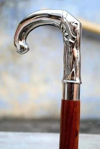 Vista 2 de Bastón de madera marrón vintage latón antiguo diseñador palo con mango victoriano hecho a mano bastón
