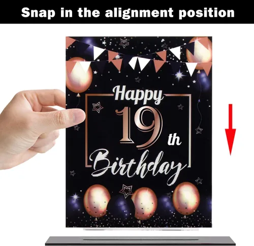 Vista 39 de LINGTEER Decoración de cumpleaños, soporte para globos, centros de mesa de acrílico, póster impreso de feliz 50 cumpleaños, centros de mesa de Negro