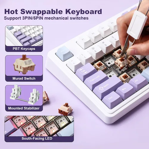 Vista 7 de AJAZZ AK980 Teclado mecánico con pantalla inteligente y perilla, teclado inalámbrico 98% Tri-Mode BT2.4GUSB-C, intercambiable en caliente, teclas