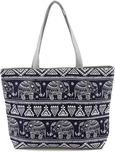 TOPASION Bolsa de lona con inicial con bolsillo interior con cremallera, bolsa de hombro reutilizable, bolsa de playa, bolsa de compras para mujer