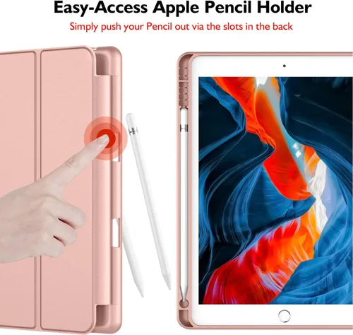 Vista 2 de iMieet - Funda para iPad de 8 generación 2020 de 10.2 pulgadas con soporte para lápices, funda para iPad de 7 generación 2019 con parte trasera