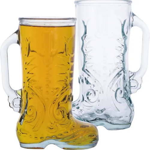 Chefcaptain Juego de 2 tazas de vidrio para botas con asas, 1 litro (34 onzas), vasos de cerveza Das Boot, sin plomo, aptos para lavavajillas