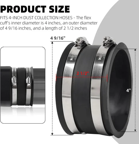 Vista 2 de TonGass (Paquete de 2) Acoplador de Manguito de Manguera Flexible de 4 Pulgadas de Diámetro Exterior con 2 Abrazaderas Integradas de Manguera