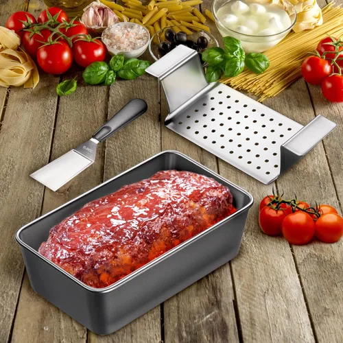 Vista 6 de Elbee Home Premium - Sartén antiadherente para pastel de carne de 9 pulgadas con inserto perforado de fácil extracción hecho de acero al carbono