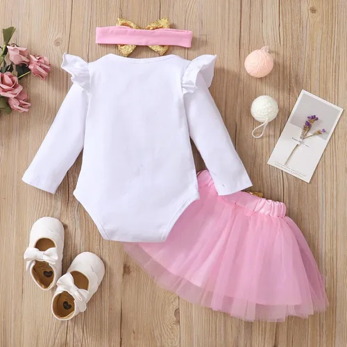 Vista 3 de Conjunto de ropa para bebé recién nacida con estampado de letras, falda tutú, diadema, calentador de leggings, ropa para llegar a casa