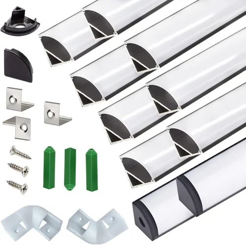 Vista 10 de THMOOTHER Tira LED con forma de V de 3.28 pies, resistente a los rayos UV, difusor de canal negro, paquete de 6 perfiles de aluminio con cubierta