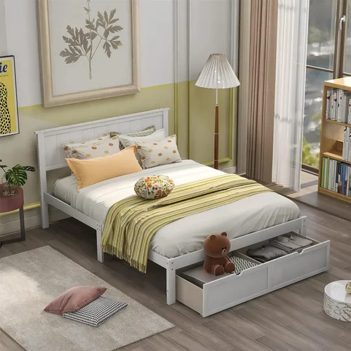 Vista 4 de Harper & Bright Designs Cama matrimonial con cajones, marco de cama de madera con almacenamiento, plataforma de madera con cabecero para niños