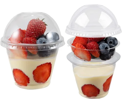 Vista 12 de Vasos de plástico transparente de 12 onzas con tapas de cúpula, tazas de postre con tapas (25 juegos), vasos desechables para fiestas de PET