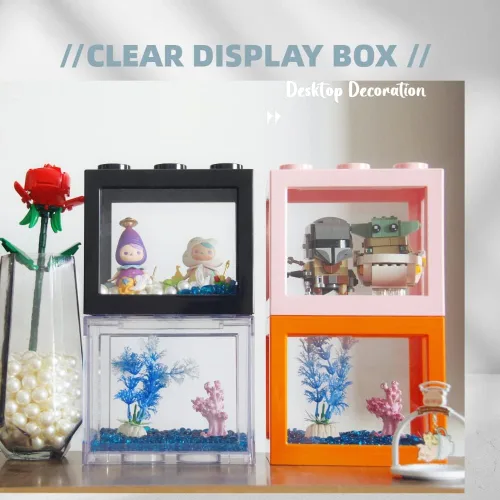 Vista 3 de Pequeño tanque de peces Betta, mini tanque apilable de pecera, kit de tanque de acuario rectangular de 3/5 galones con decoración de grava