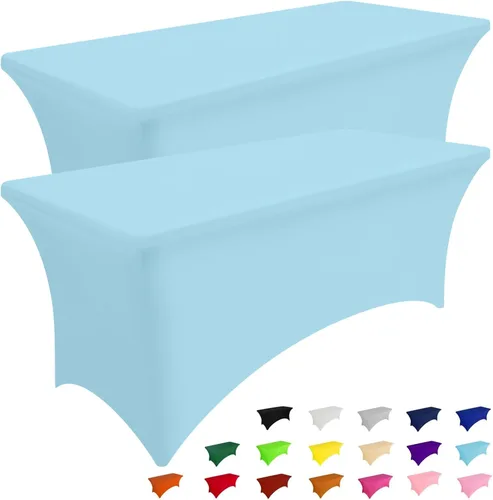 Vista 11 de Smiry Paquete de 2 Manteles de Spandex de 6 Pies, Manteles Elásticos Ajustables Extensibles, Lavables y Sin Arrugas, Cubierta Rectangular para Mesa