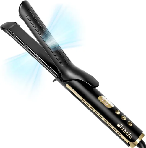 ELLA BELLA® Plancha y rizador de pelo 2 en 1, combo de rizador de flujo de aire con placas NST, rizador de aire y alisador para cabello corto y