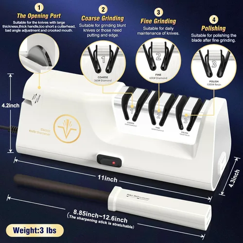 Vista 6 de Afiladores de cuchillos eléctricos profesionales con abrasivos de diamante y guías de ángulo de precisión, ranuras multifuncionales de 4 etapas