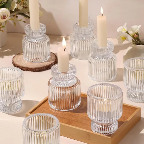Vista 9 de DARJEN 12 portavelas de cristal, candelabros cónicos ámbar, candelabros votivos para centros de mesa, bodas, cenas, decoración del hogar