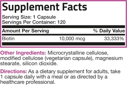 Vista 8 de Bronson Ultra Biotina 10,000 Mcg Suplemento para Cabello, Piel y Uñas, Sin GMO, 120 Cápsulas Vegetarianas