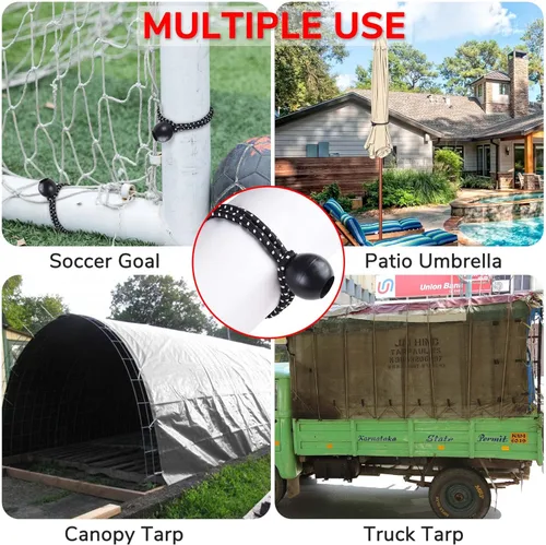 Vista 2 de Yescom 25 piezas de 6 pulgadas de bola elástica negra Bungee Loop Cord Tie Down Strap Wire Fix Canopy Tienda de campaña