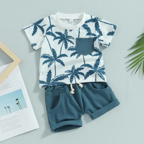 Vista 3 de Conjunto de ropa de verano para bebé, camiseta de manga corta y pantalones cortos, conjunto de ropa para bebé