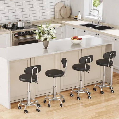 Vista 2 de HOOBRO Taburete con ruedas ajustable en altura, silla de dibujo giratoria de 360°, silla de escritorio de oficina multiusos, silla giratoria