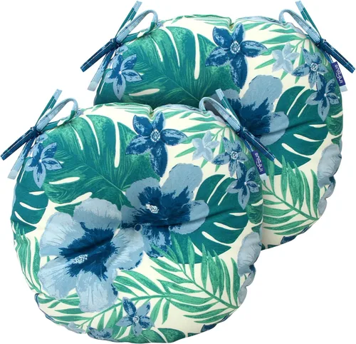 Vista 140 de Cojines de mimbre copetudos de 3 piezas para muebles de patio, cojines de mimbre para sillas de exterior con lazos, cojines de mimbre repelentes al