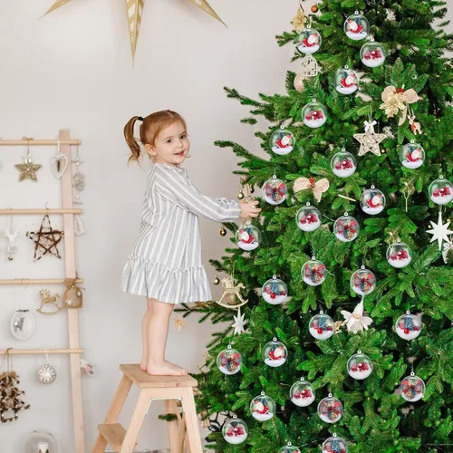 Vista 7 de Macarrie 150 bolas de adorno transparentes rellenables de Navidad de 2.36 pulgadas, de plástico transparente, para manualidades, adornos colgantes