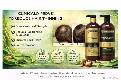 Vista 3 de Advanced Therapy System Hair Thinning Treatment Shampoo and Conditioner Set - Clinically Proven Formula with Argan Oil - Paraben Free for Fine Hair