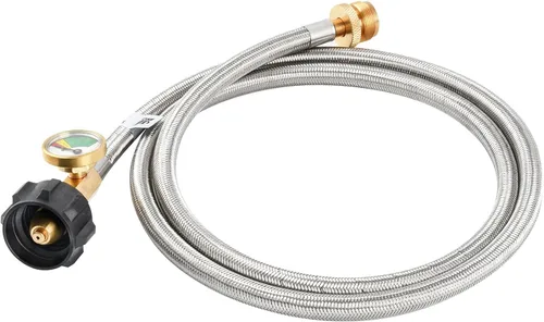 Vista 2 de Manguera adaptadora de propano de 5 pies con calibre – conversión de propano de 1 a 20 libras para tanque LP tipo 1/QCC1, aparato portátil a granel