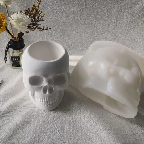 Vista 4 de Molde de resina epoxi de calavera para macetas, plantas suculentas, maceta, moldes de cemento, molde de yeso para hormigón, molde de arcilla