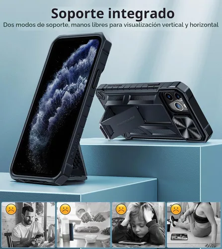 Vista 4 de FNTCASE for iPhone 11-Pro Case with Kickstand & Slide Black Negro