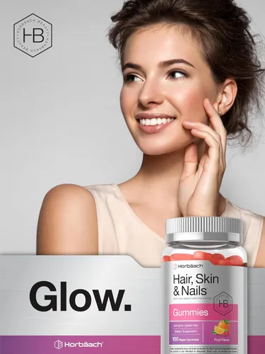 Vista 7 de Horbäach Gomitas para el cabello, piel y uñas, 100 unidades, con biotina, vitaminas con sabor a frutas, sin OMG, suplemento sin gluten