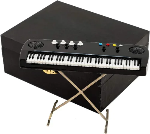 Vista 6 de Órgano electrónico en miniatura con funda, mini instrumento musical, réplica de teclado eléctrico, figuras coleccionables, accesorios de casa