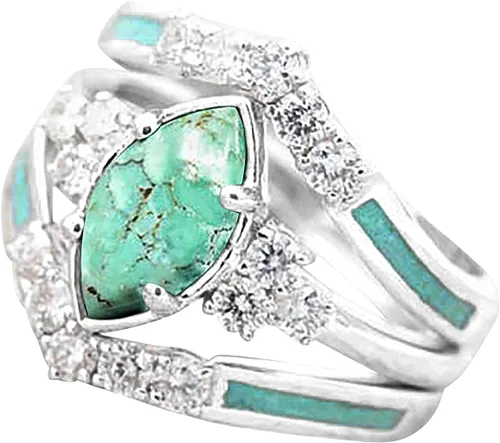 Juego de 3 piezas de plata de ley con diamantes de turquesa natural, joyería de moda simple, accesorios populares, regalo de joyería
