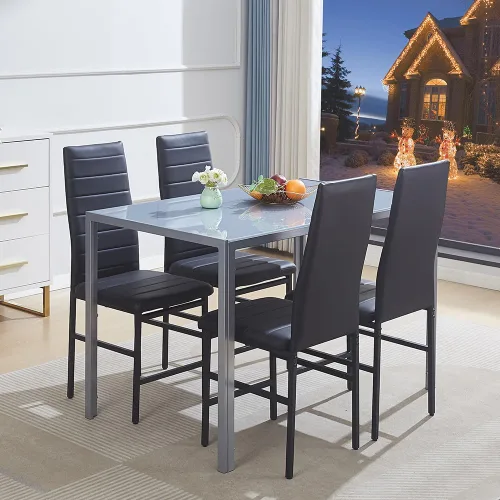 Vista 32 de Juego de mesa de comedor para 6, mesa de cocina y sillas de 7 piezas para comedor, apartamento, compacto que ahorra espacio con mesa de vidrio