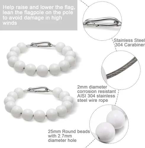 Vista 3 de 2 piezas de anillo de retención para asta de bandera, accesorios para asta de bandera con cuentas, anillo de retención para cuerda de montaje