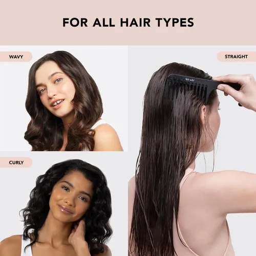 Vista 5 de Kitsch Peine desenredante de dientes anchos, mango curvado para cabello rizado, húmedo y grueso, peine de ducha negro para mujer