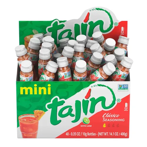 Tajín Clásico Chile - Mini exhibición de condimentos de lima de 0.35 onzas, 40 mini botellas (paquete de 1)