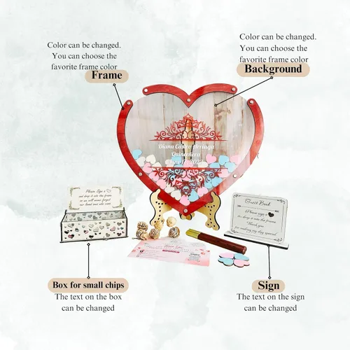 Vista 3 de Libro de invitados personalizado con 16 corazones de madera alternativo, libro de invitados de quinceañera con corazón libro de invitados Dropbox